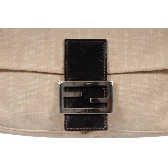 Fendi FF Logo Vintage Zucca Baguette Flap Shoulder Bag Tan Brown Leather Strap - Picture 16 of 16
